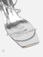 Simmi London Silver Maxine Diamante Blocked Heel Sandals - Image 3 of 4