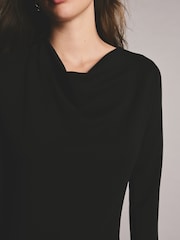 Black Long Sleeve Slinky Slash Neck Dress - Image 6 of 9