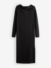 Black Long Sleeve Slinky Slash Neck Dress - Image 8 of 9