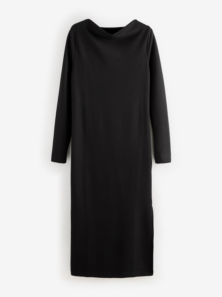 Black Long Sleeve Slinky Slash Neck Dress - Image 8 of 9