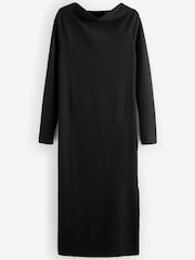 Black Long Sleeve Slinky Slash Neck Dress - Image 9 of 9