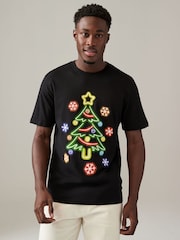 Black 100% Cotton Christmas Neon T-Shirts 3 Pack - Image 2 of 12