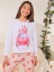 Lipsy White/Red Christmas Jersey Pyjamas Trousers Set (From 3-16yrs) - Image 1 of 4