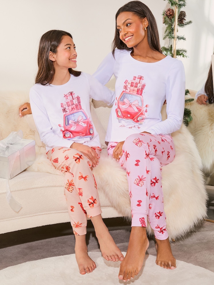 Lipsy White/Red Christmas Jersey Pyjamas Trousers Set (From 3-16yrs) - Image 2 of 4