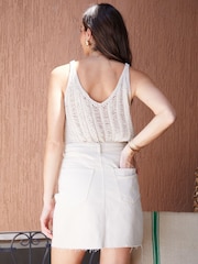 Threadbare White Raw Hem Denim Mini Skirt - Image 2 of 4
