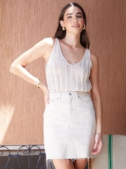 Threadbare White Raw Hem Denim Mini Skirt - Image 4 of 4