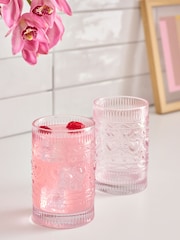Set of 2 Pink Heart Pressed Tumbler Glasses - Image 1 of 4