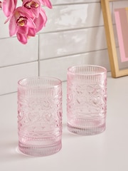 Set of 2 Pink Heart Pressed Tumbler Glasses - Image 2 of 4