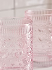 Set of 2 Pink Heart Pressed Tumbler Glasses - Image 3 of 4