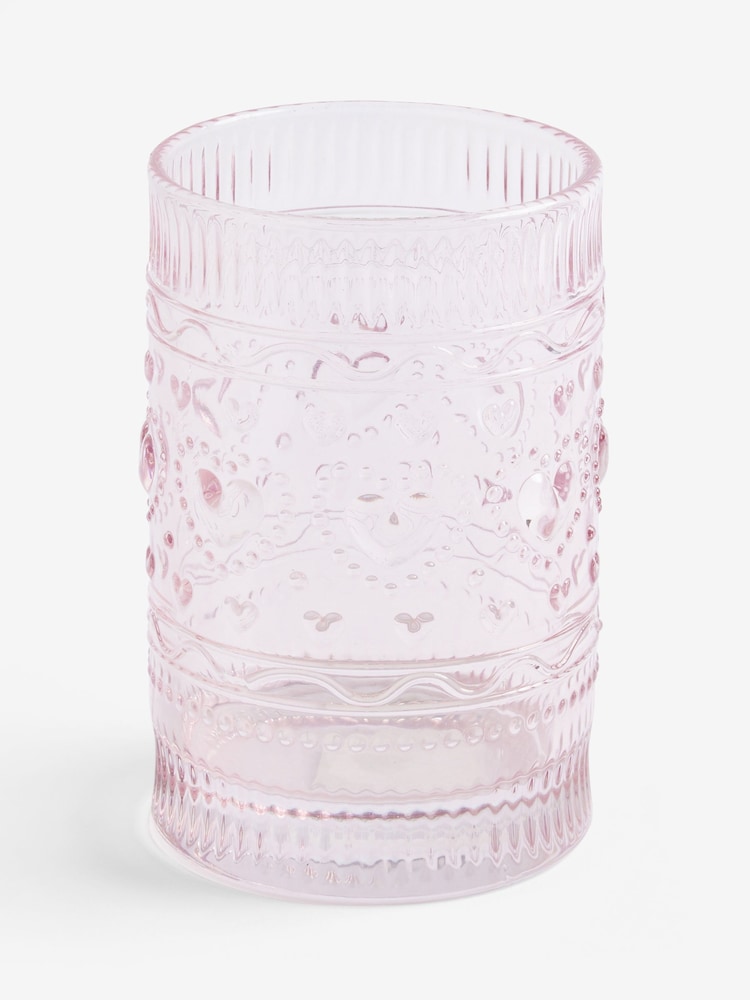 Set of 2 Pink Heart Pressed Tumbler Glasses - Image 4 of 4