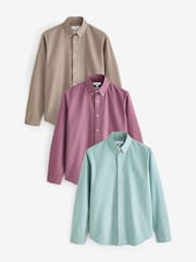 Sage Green/Mauve Purple/Stone Natural 100% Cotton Long Sleeve Oxford Shirts 3 Pack - Image 1 of 13