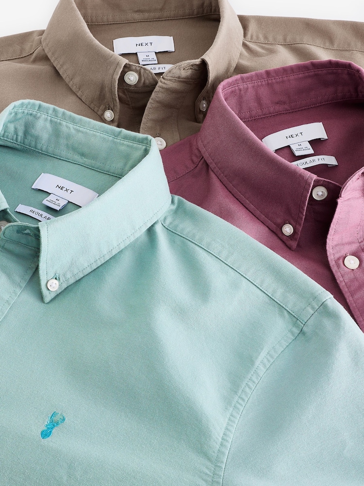 Sage Green/Mauve Purple/Stone Natural 100% Cotton Long Sleeve Oxford Shirts 3 Pack - Image 11 of 13