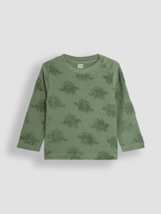 JoJo Maman Bébé Khaki Green Stegosaurus Textured Cotton Top - Image 1 of 3
