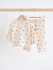 White/Multicolour Heart Print Baby Top and Wide Leg Trousers 2 Piece Set (0mths-2yrs) - Image 1 of 9