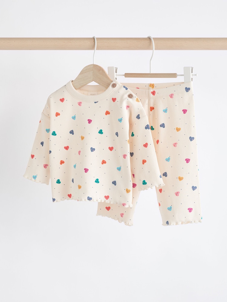 White/Multicolour Heart Print Baby Top and Wide Leg Trousers 2 Piece Set (0mths-2yrs) - Image 1 of 9