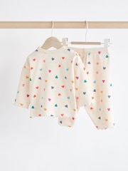 White/Multicolour Heart Print Baby Top and Wide Leg Trousers 2 Piece Set (0mths-2yrs) - Image 2 of 9