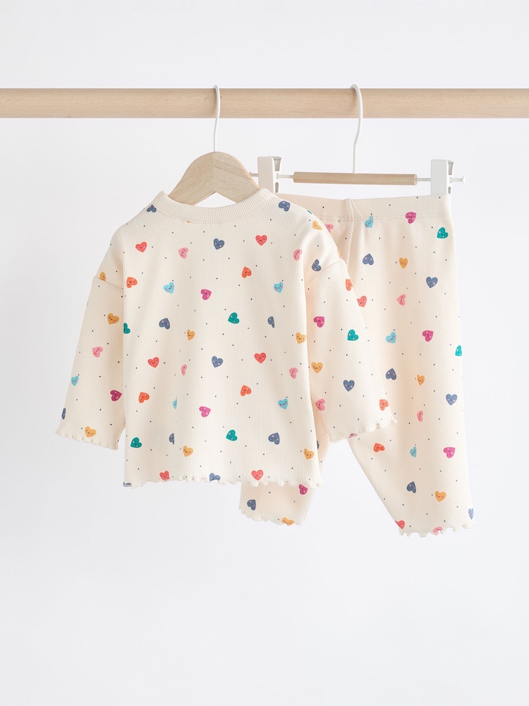 White/Multicolour Heart Print Baby Top and Wide Leg Trousers 2 Piece Set (0mths-2yrs) - Image 2 of 9