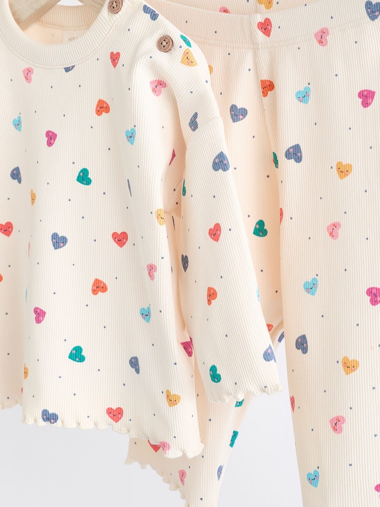 Blanc/Multicolore Cœur Imprimé - Baby Top and Wide Leg Trousers 2 Piece Set - Image 6 of 9