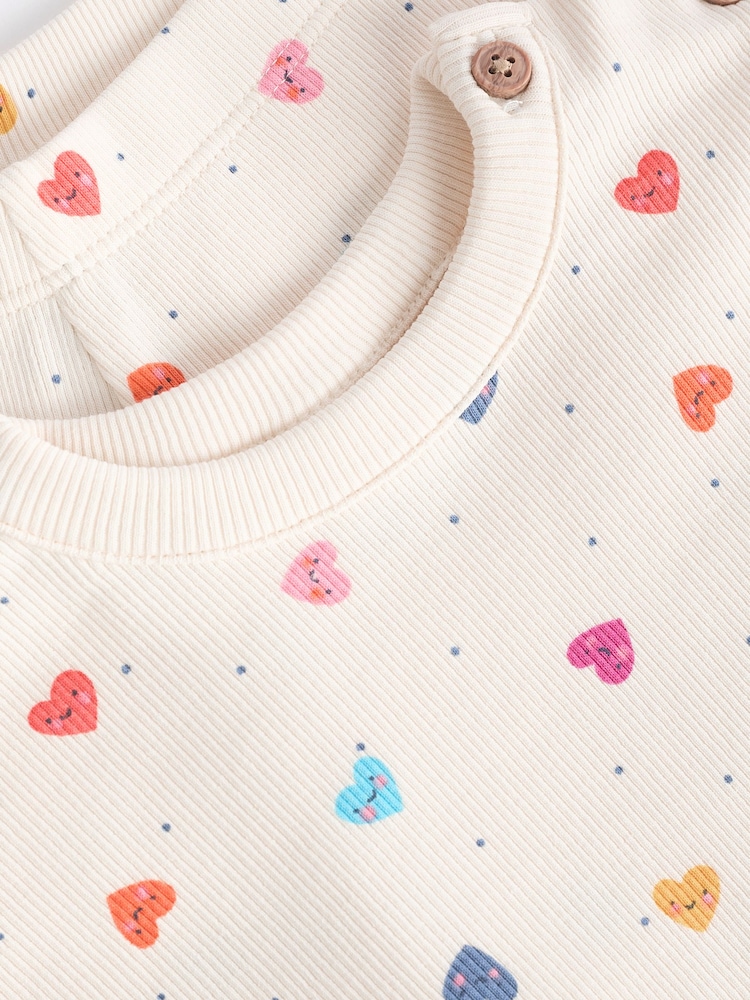 White/Multicolour Heart Print Baby Top and Wide Leg Trousers 2 Piece Set (0mths-2yrs) - Image 9 of 9