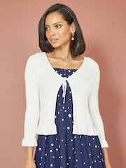 Yumi Cravată Up Cardigan Ribbed Cu Volan - Image 1 of 4