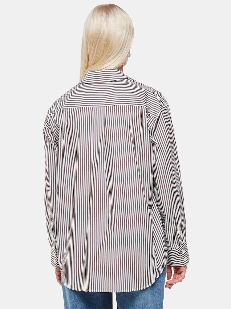 Whistles Black Petite Relaxed Fit 100% Cotton Stripe Shirt - Image 2 of 5