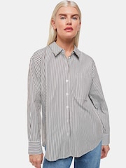Whistles Black Petite Relaxed Fit 100% Cotton Stripe Shirt - Image 4 of 5