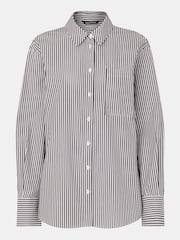 Whistles Black Petite Relaxed Fit 100% Cotton Stripe Shirt - Image 5 of 5
