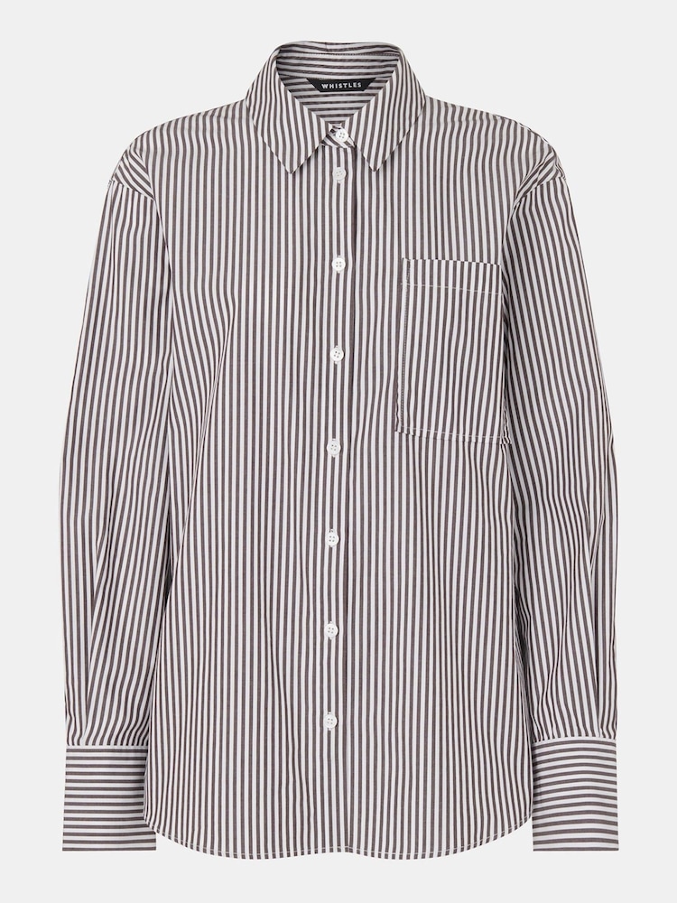 Whistles Black Petite Relaxed Fit 100% Cotton Stripe Shirt - Image 5 of 5