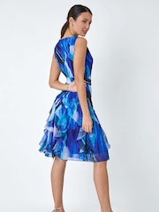 Roman Blue Abstract Print Frill Detail Dress - Image 3 of 5