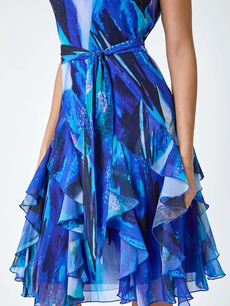 Roman Blue Abstract Print Frill Detail Dress - Image 5 of 5