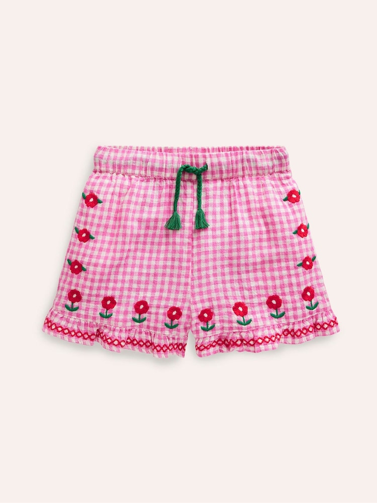 Boden Pink Frill Hem Woven 100% Cotton Shorts - Image 1 of 3