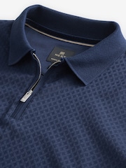 Navy Blue Long Sleeve Textured Quarter Zip Polo Shirt - Image 6 of 7