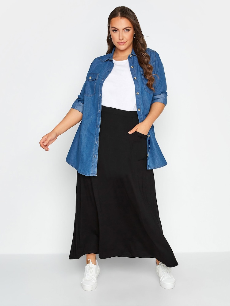 Yours Curve Black Maxi Jersey Skirt - Image 1 of 4