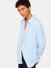 Whistles Petite Blue Linen Relaxed Fit Shirt - Image 1 of 5