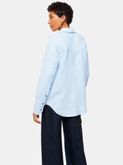 Whistles Petite Blue Linen Relaxed Fit Shirt - Image 2 of 5