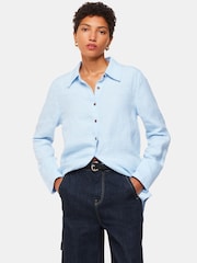 Whistles Petite Blue Linen Relaxed Fit Shirt - Image 4 of 5