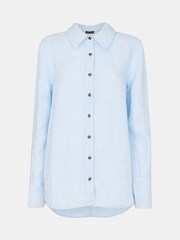 Whistles Petite Blue Linen Relaxed Fit Shirt - Image 5 of 5