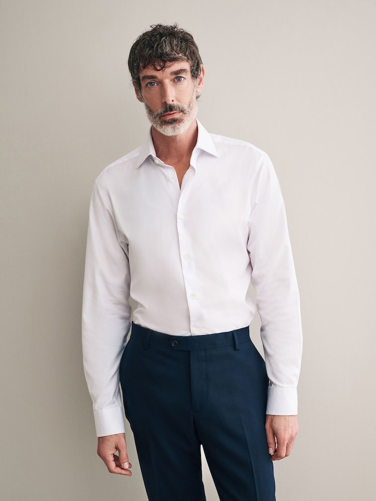 White Slim Fit Signature 100% Cotton Canclini Textured Shirt - Image 1 of 7