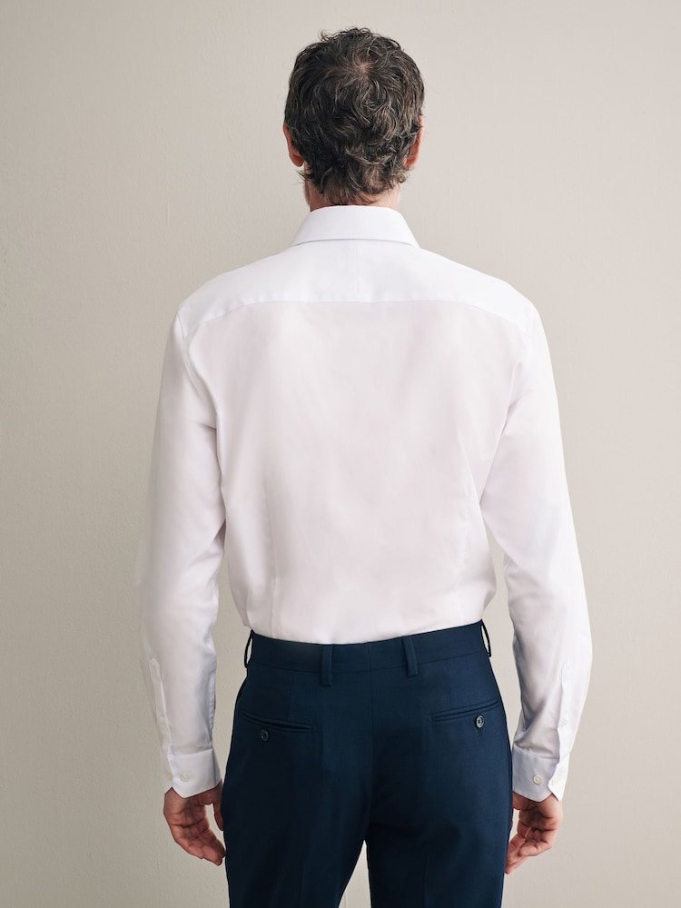 White Slim Fit Signature 100% Cotton Canclini Textured Shirt - Image 3 of 7