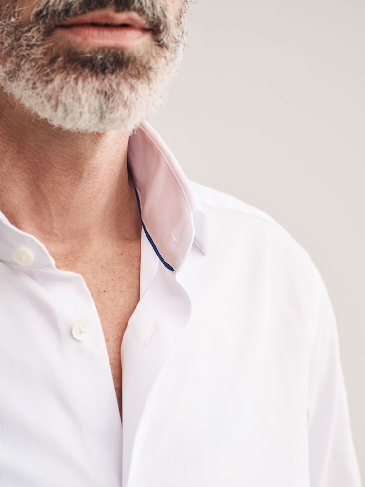 White Slim Fit Signature 100% Cotton Canclini Textured Shirt - Image 4 of 7