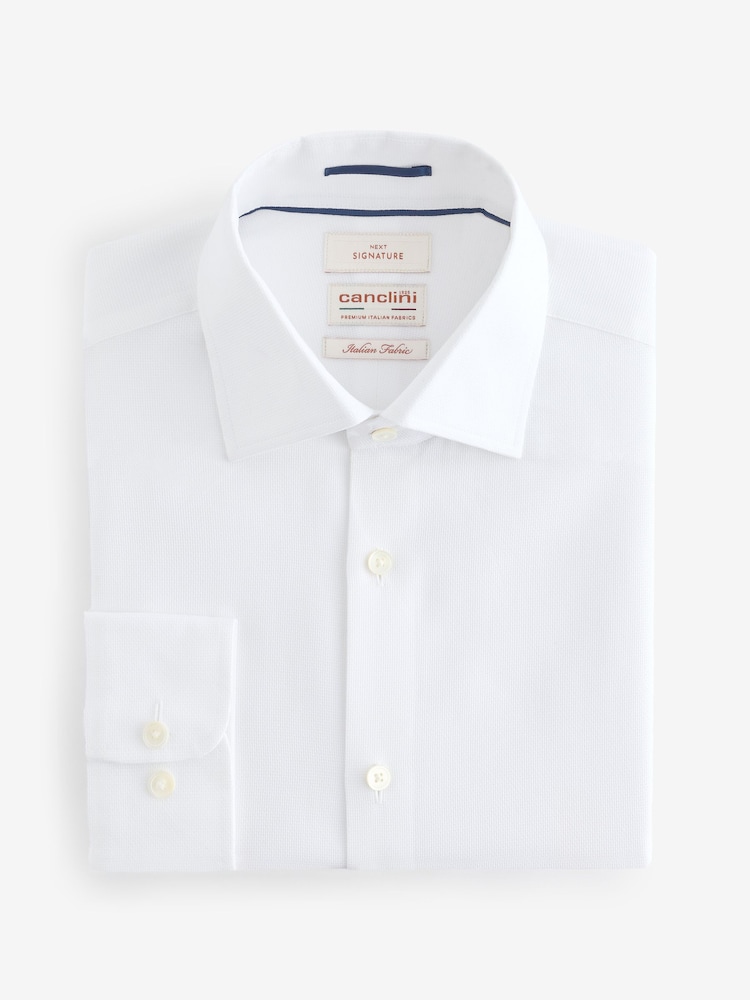 White Slim Fit Signature 100% Cotton Canclini Textured Shirt - Image 5 of 7