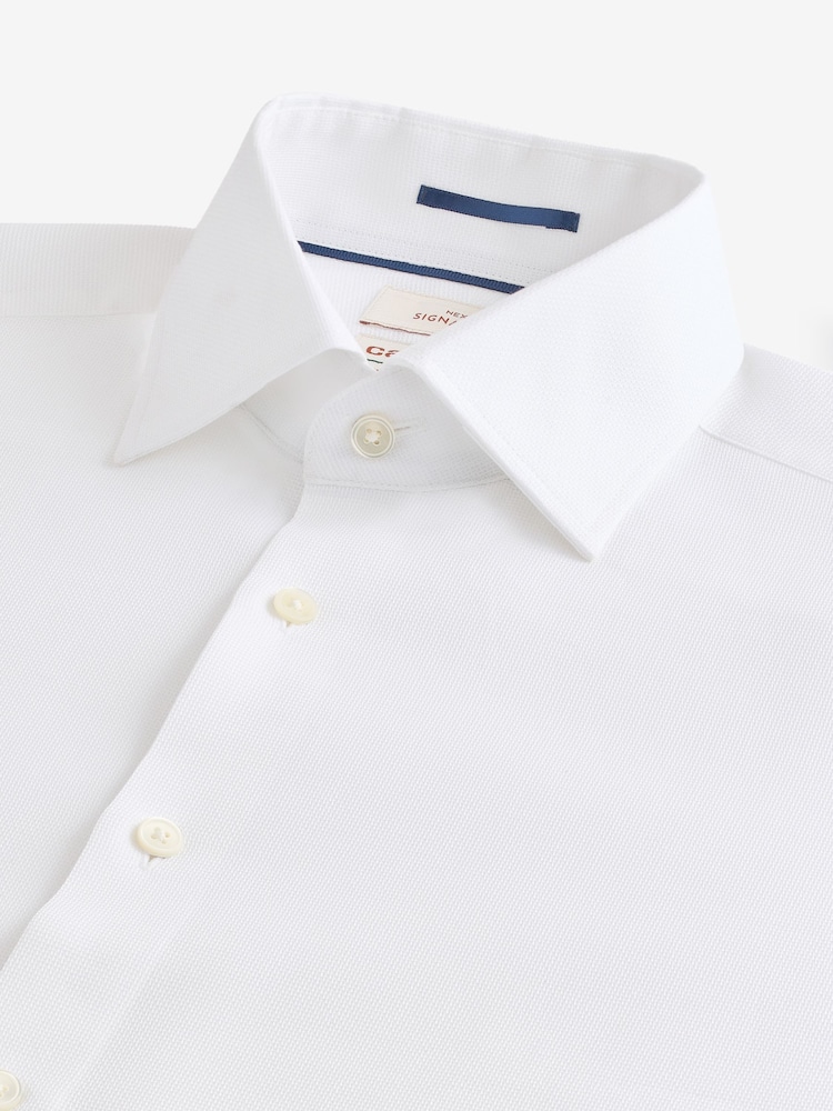 White Slim Fit Signature 100% Cotton Canclini Textured Shirt - Image 6 of 7