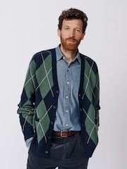Aubin Navy Claythorpe Argyle Wool Cardigan - Image 1 of 8