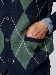 Aubin Navy Claythorpe Argyle Wool Cardigan - Image 4 of 8