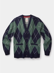 Aubin Navy Claythorpe Argyle Wool Cardigan - Image 5 of 8