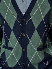 Aubin Navy Claythorpe Argyle Wool Cardigan - Image 6 of 8