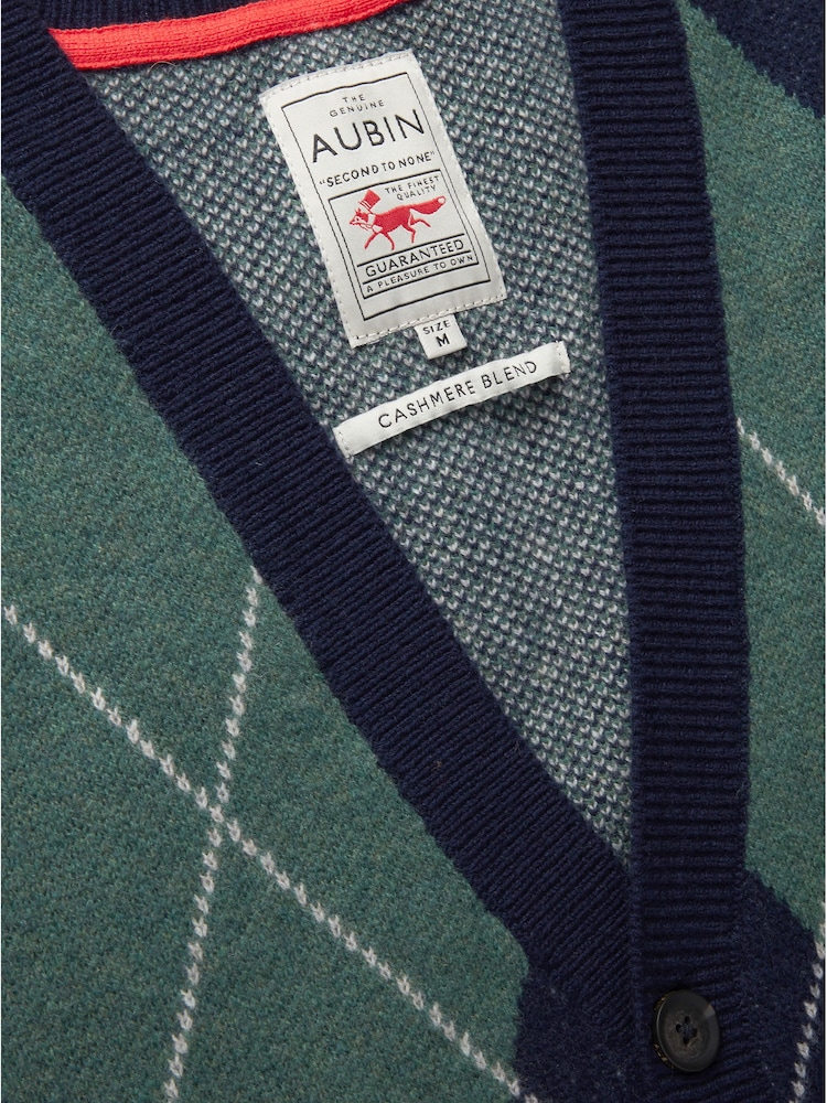 Aubin Navy Claythorpe Argyle Wool Cardigan - Image 8 of 8