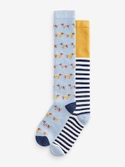 Navy/Ochre Sausage Dogs Welly Socks 2 Pack - Image 1 of 4