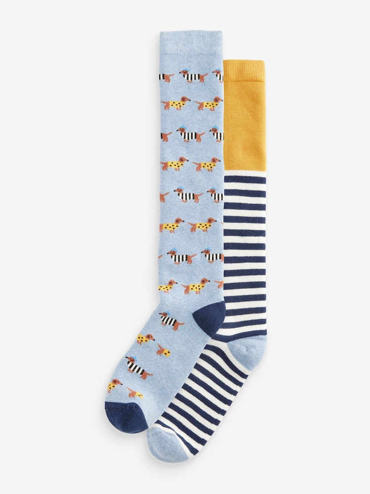 Navy/Ochre Sausage Dogs Welly Socks 2 Pack - Image 1 of 4