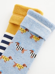 Navy/Ochre Sausage Dogs Welly Socks 2 Pack - Image 4 of 4
